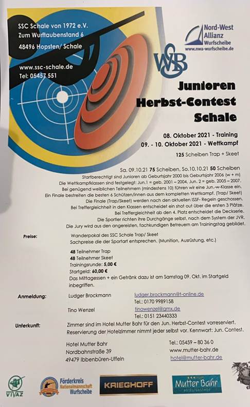 Einladung Junioren Herbst-Contest in Schale